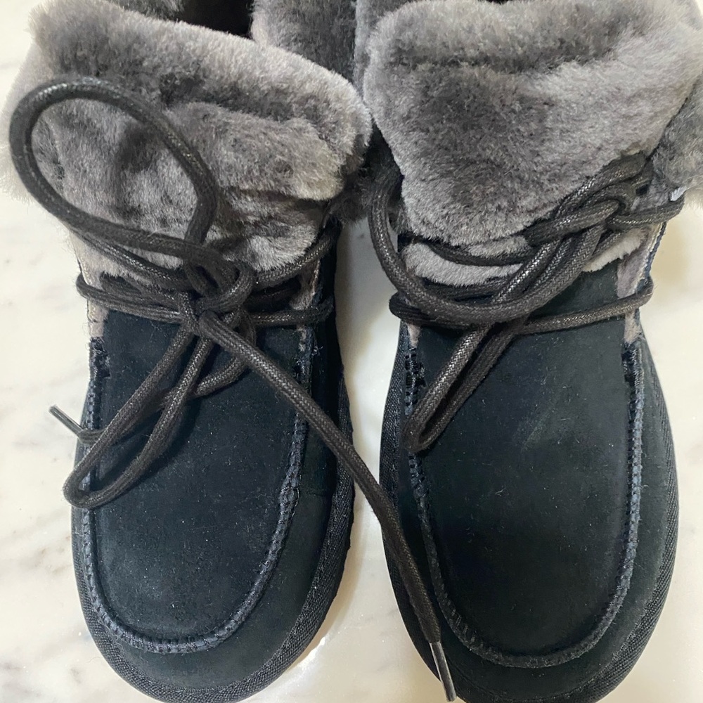 UGG Charcoal and Beige Fur Boots